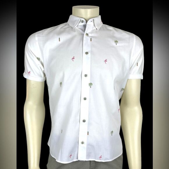 Ted Baker S/S Button Down with Tropical Motif Size 4 (Small) Like New Condition - Picture 5 of 8